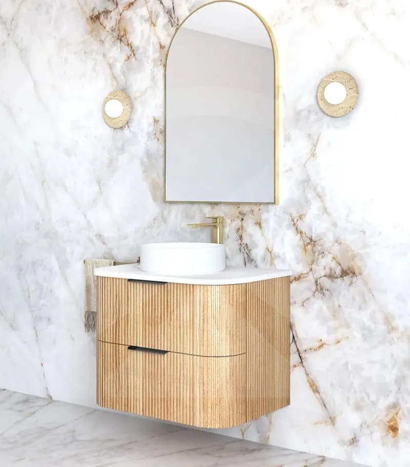 Havana 750mm Plywood Wall Hung Vanity – Fluted Woodland Oak side view