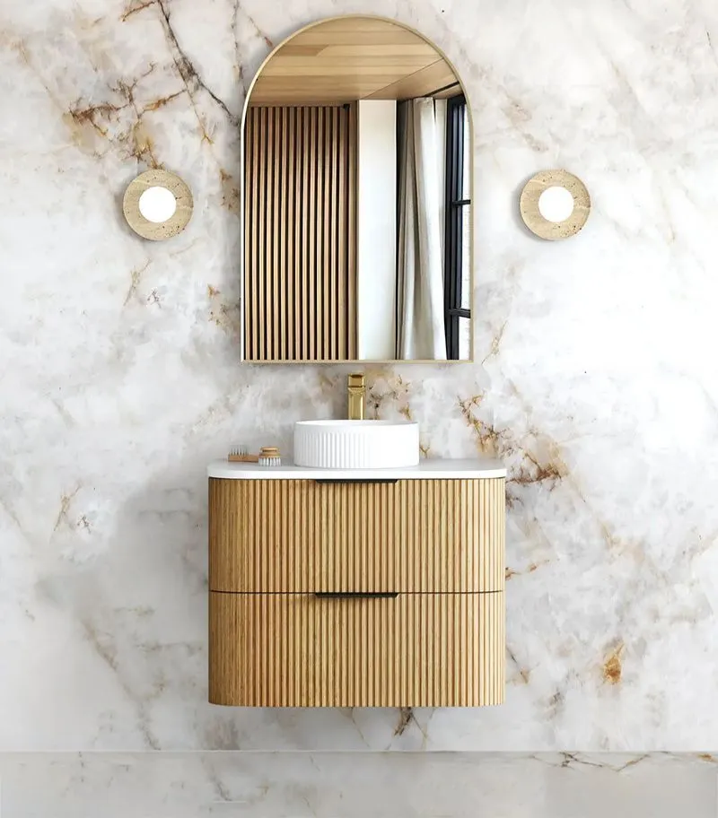 Havana 750mm Plywood Wall Hung Vanity – Fluted Woodland Oak