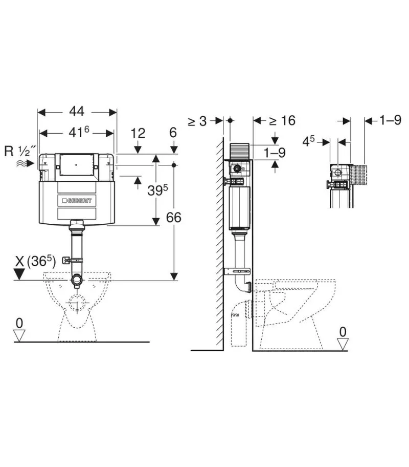Geberit Alpha12 Mid Level In-Wall Cistern for Floorstanding Toilet Pan - Specification