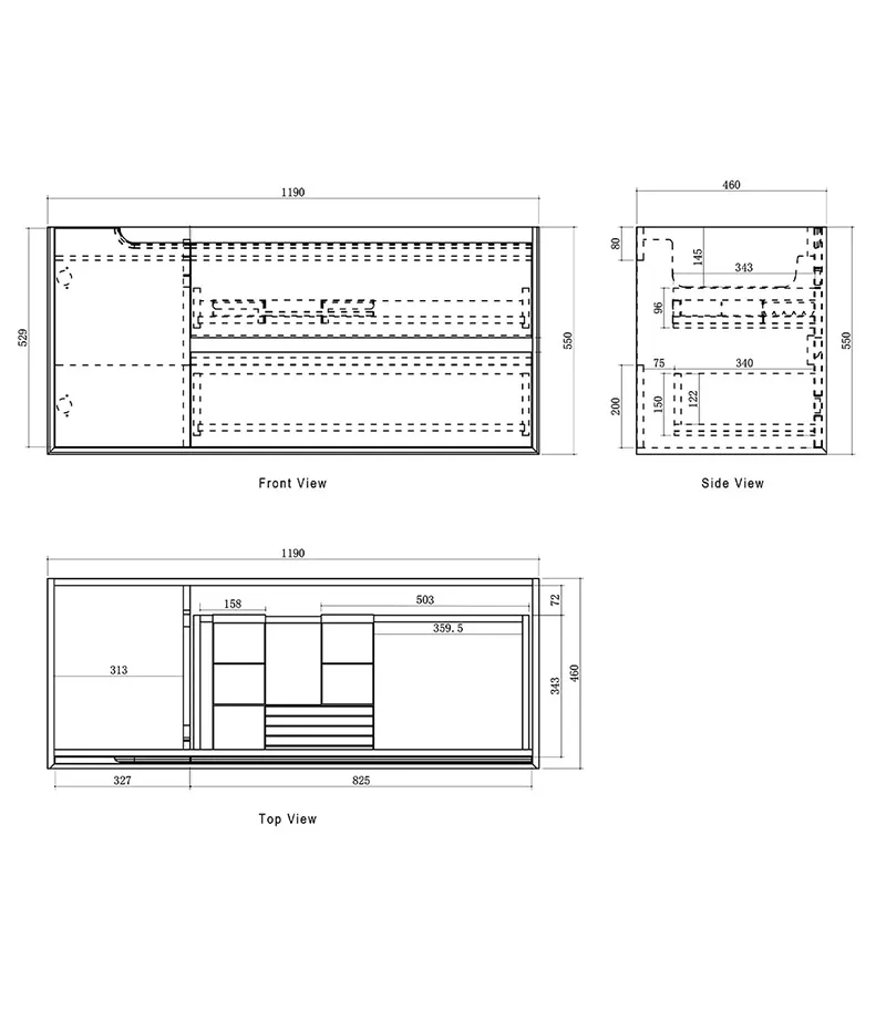Byron 1200mm Single Bowl Wall Hung Vanity - Sable Walnut Specification