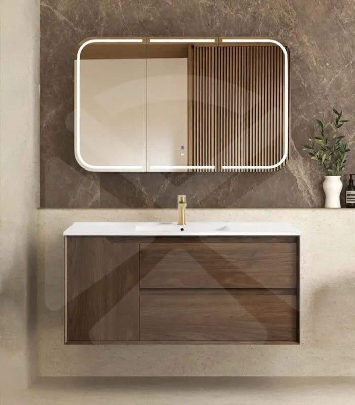 Byron 1200mm Single Bowl Wall Hung Vanity - Sable Walnut with Ceramic Top