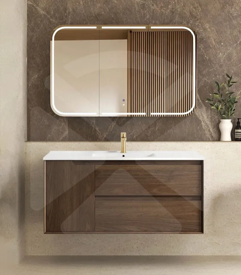 Byron 1200mm Single Bowl Wall Hung Vanity - Sable Walnut with Ceramic Top