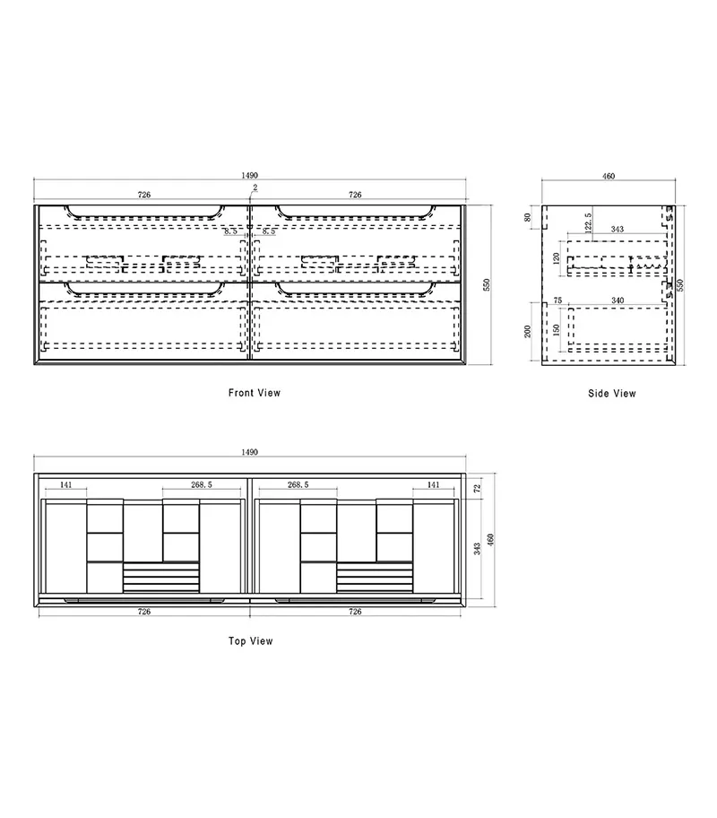 Byron 1500mm Double Bowl Wall Hung Vanity - Sable Walnut Specification