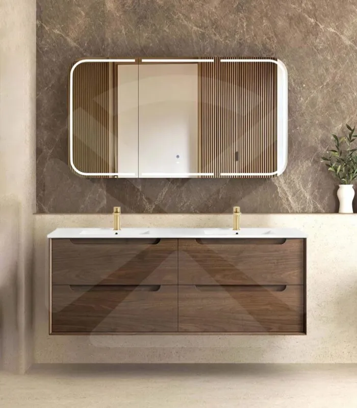 Byron 1500mm Double Bowl Wall Hung Vanity - Sable Walnut with Ceramic Top