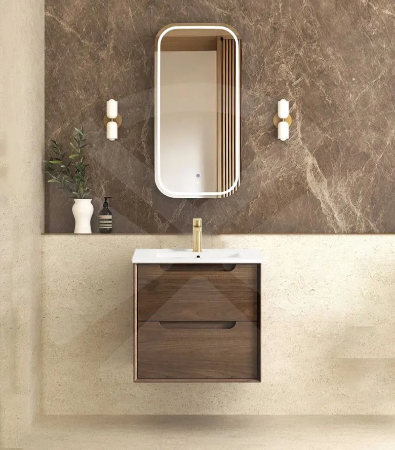 Byron 600mm Wall Hung Vanity - Sable Walnut with Ceramic Top