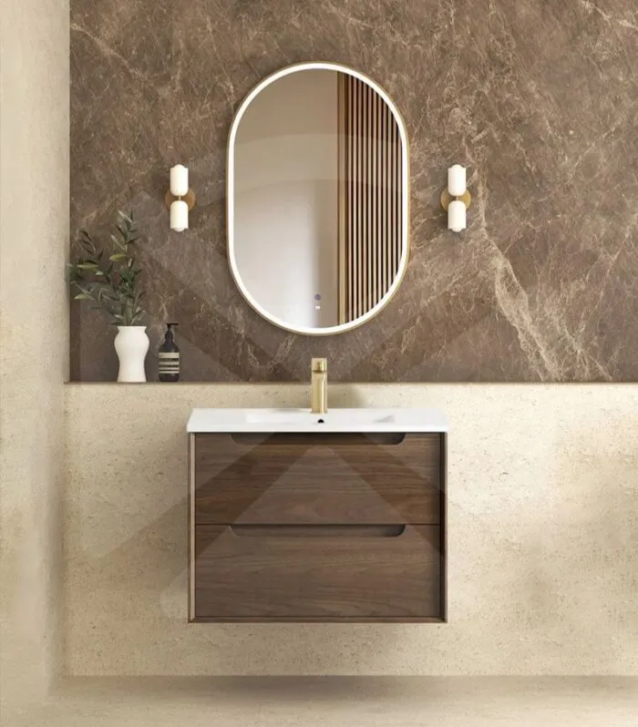 Byron 750mm Wall Hung Vanity - Sable Walnut with Ceramic Top
