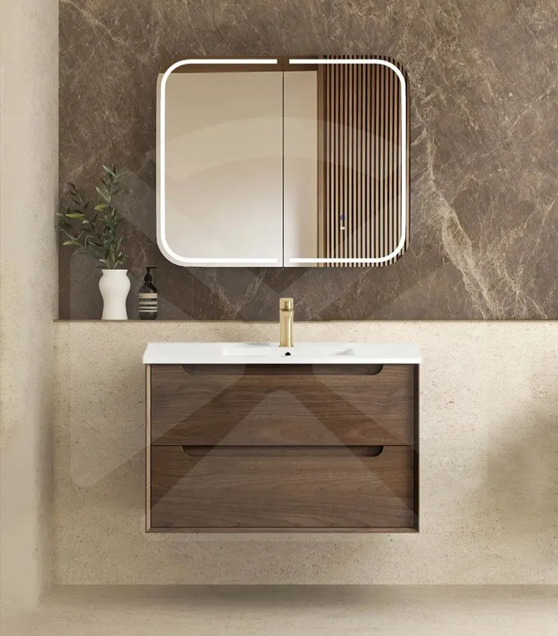 Byron 900mm Wall Hung Vanity - Sable Walnut with Ceramic Top