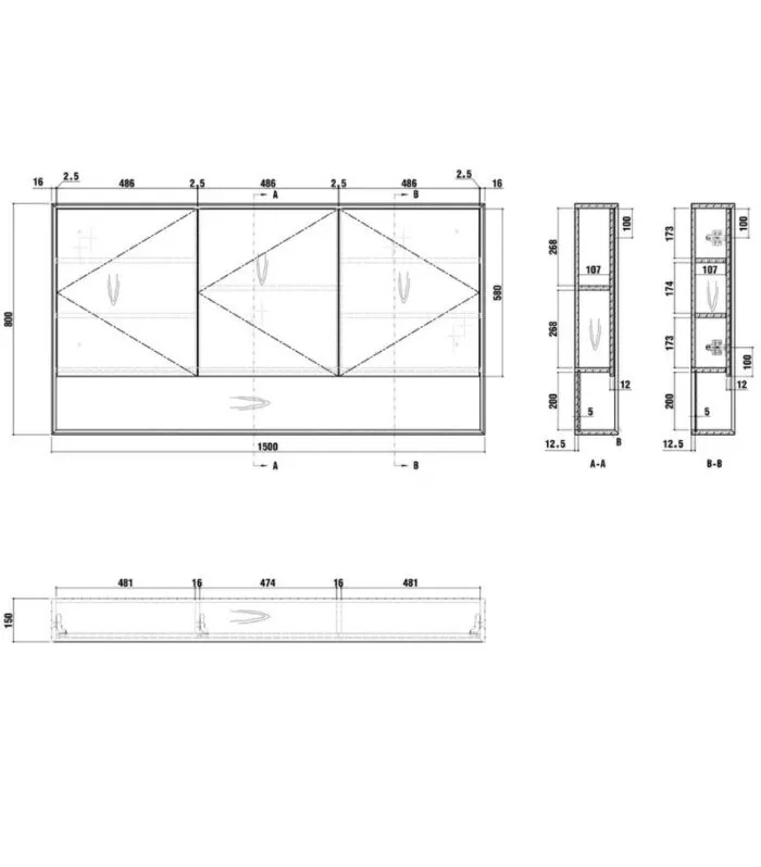 Byron 1500x800mm Shaving Cabinet - Specification
