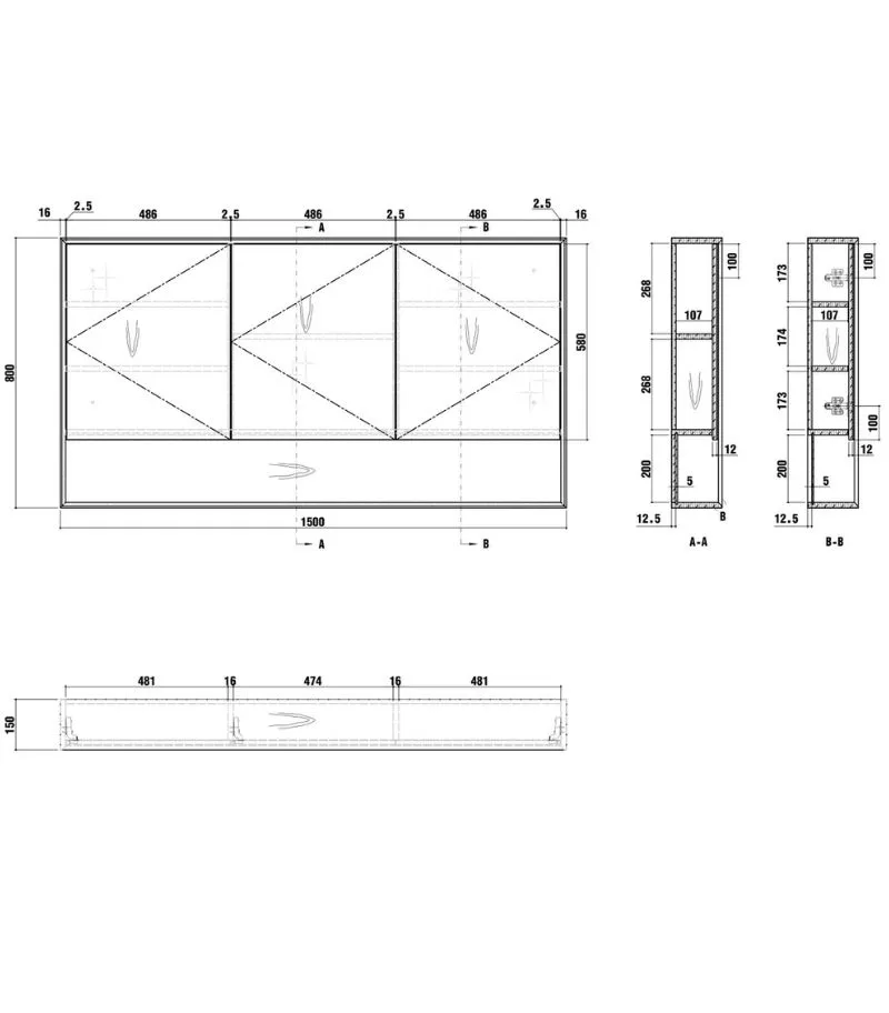 Byron 1500x800mm Shaving Cabinet - Specification