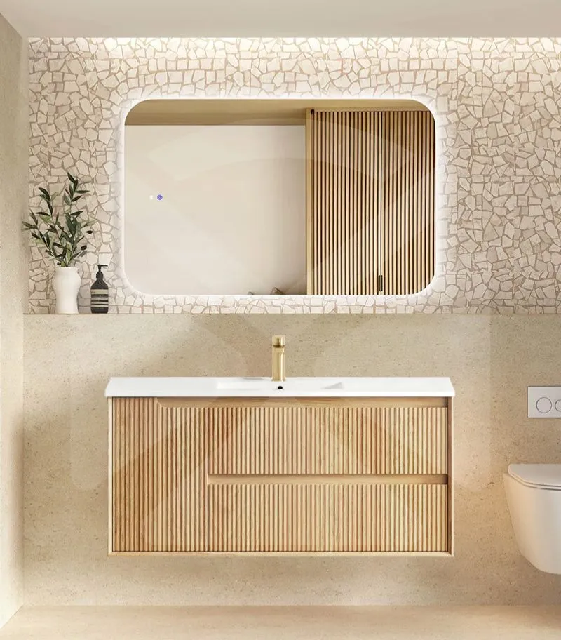 Byron Fluted 1200mm Single Bowl Wall Hung Vanity - Woodland Oak with Ceramic Top