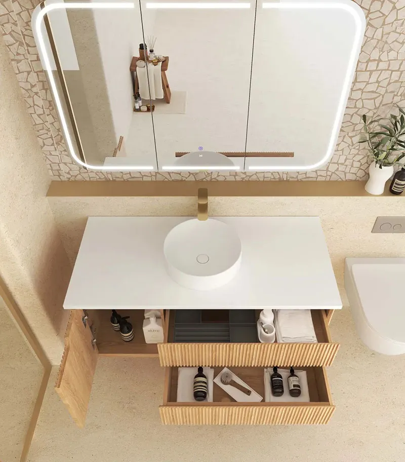 Byron Fluted 1200mm Single Bowl Wall Hung Vanity - Woodland Oak Top View