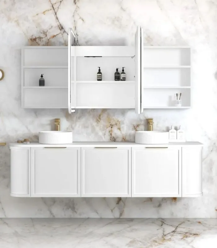 Newport LED 1800x750mm Shaving Cabinet - Matte White Interior Front