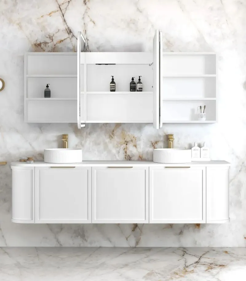 Newport LED 1800x750mm Shaving Cabinet - Matte White Interior Front