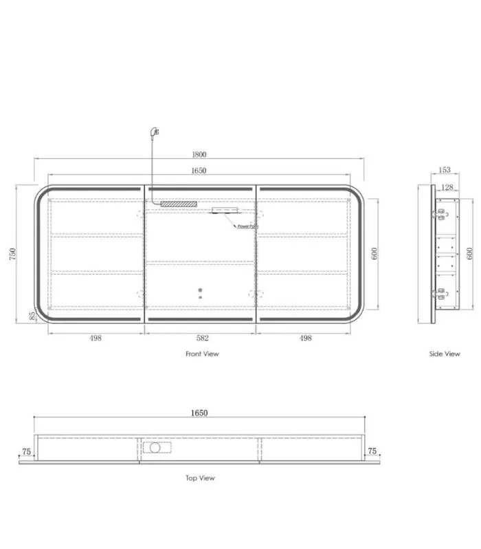 Newport LED 1800x750mm Shaving Cabinet Specification