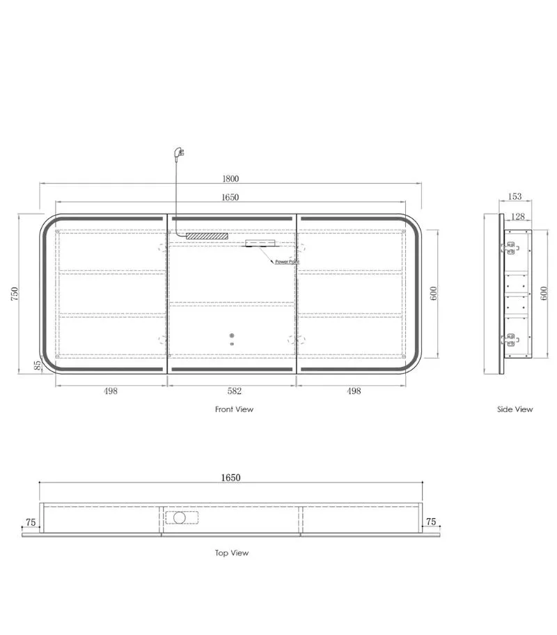 Newport LED 1800x750mm Shaving Cabinet Specification