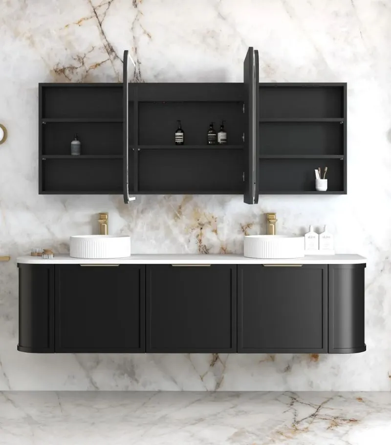 Newport LED 1800x750mm Shaving Cabinet - Black Oak Interior Front
