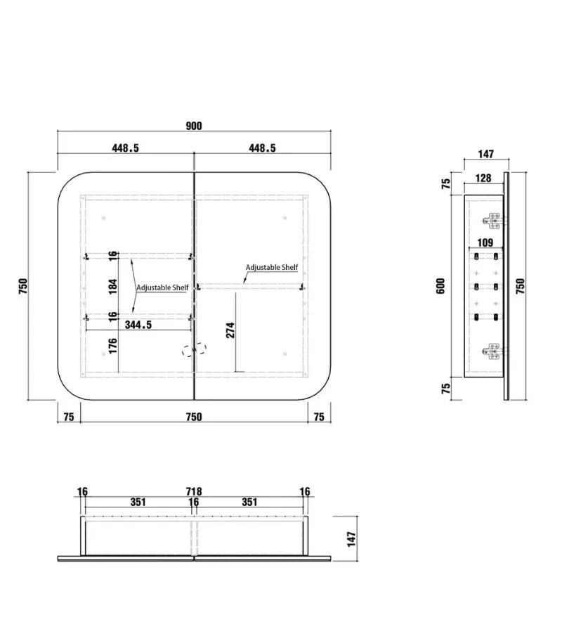 Newport 900x750mm Shaving Cabinet - Specification