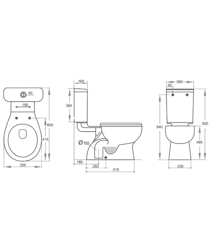 Dingo Box Rim Close Coupled Toilet Suite - Specification