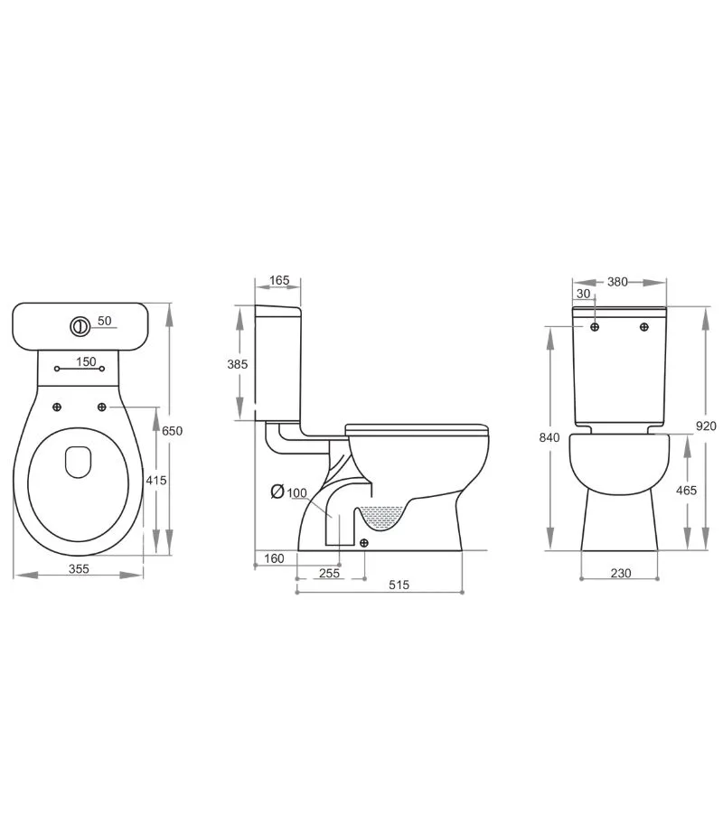 Dingo Box Rim Close Coupled Toilet Suite - Specification