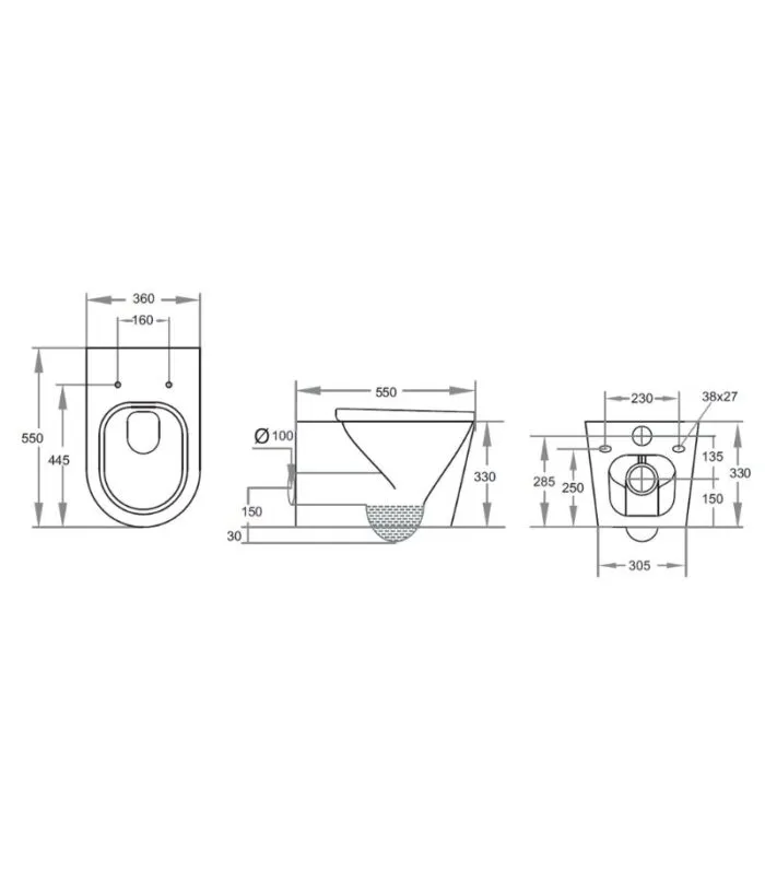 Veda Rimless Wall Hung Toilet Pan - Specification