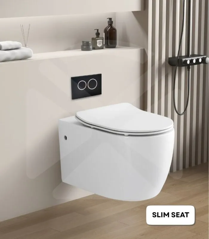 Veda Rimless Wall Hung Toilet Pan - White - Sideview