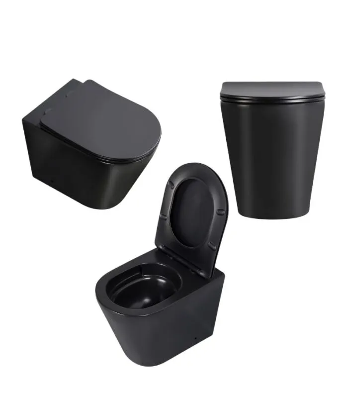 Acadia Tornado Rimless Floorstanding Toilet Pan - Matte Black - Multiviews