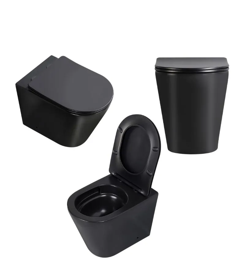 Acadia Tornado Rimless Floorstanding Toilet Pan - Matte Black - Multiviews