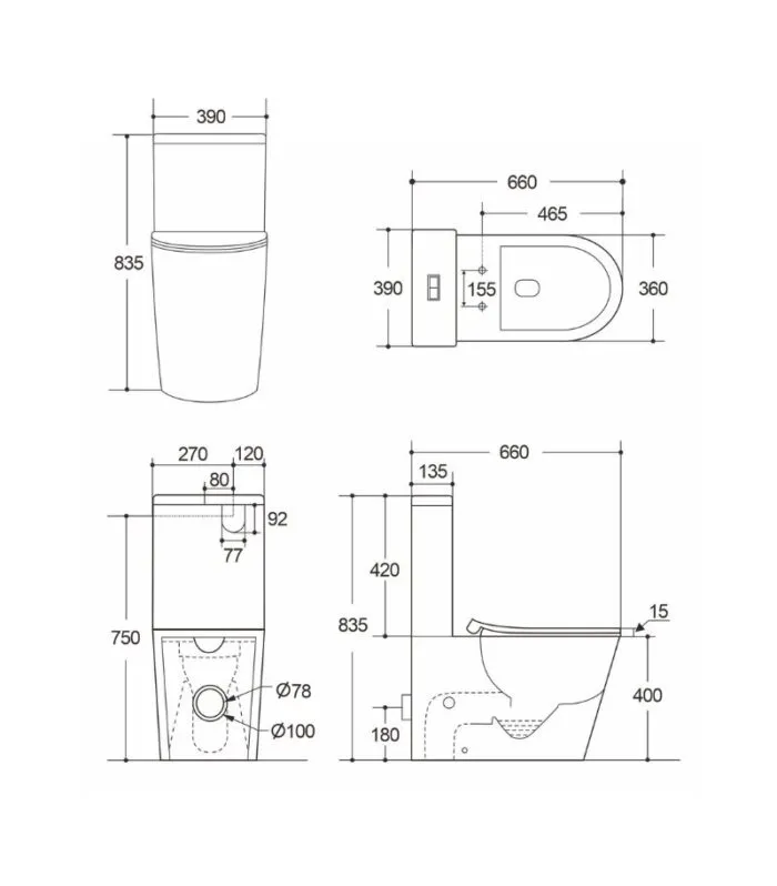 Agena Half-Rimless Wall Faced Toilet Suite - Specification