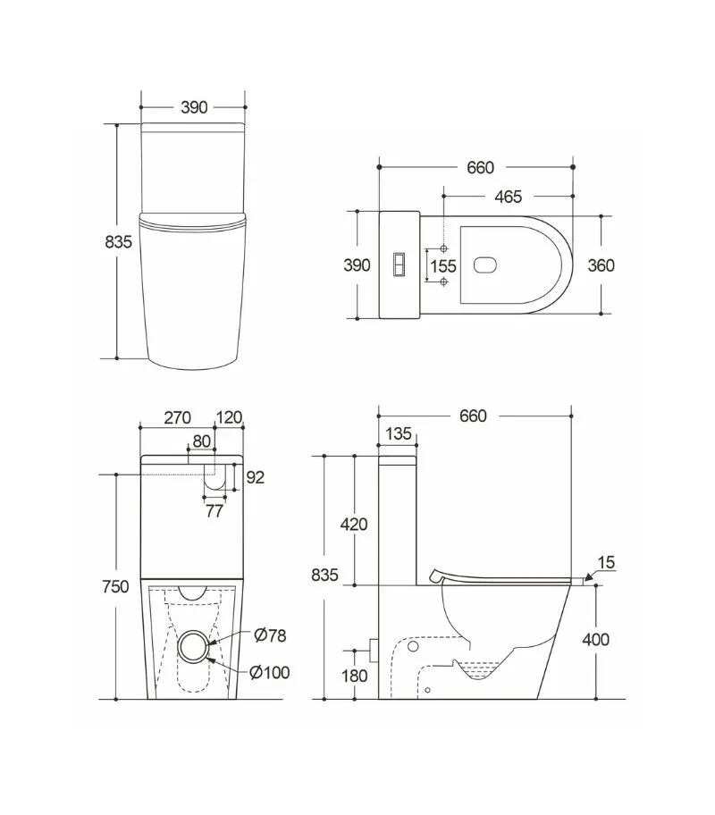 Agena Half-Rimless Wall Faced Toilet Suite - Specification