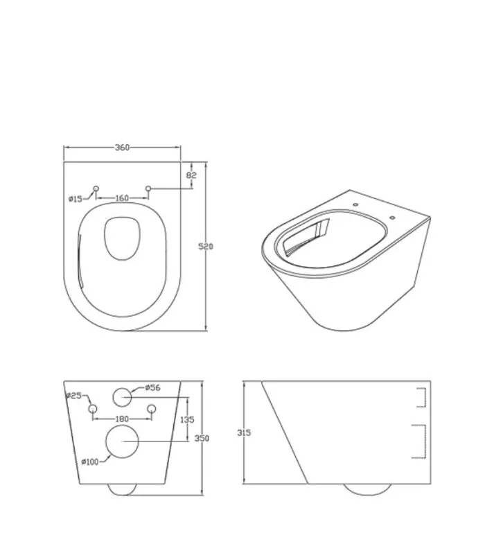 Agena Tornado Rimless Wall Hung Toilet Pan - Specification