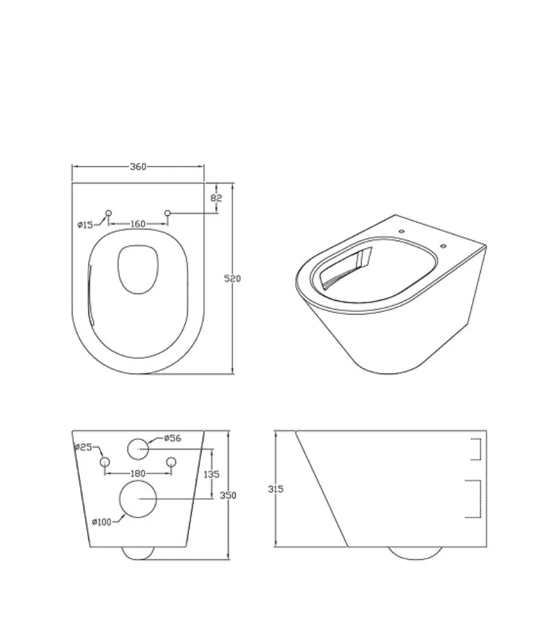 Agena Tornado Rimless Wall Hung Toilet Pan - Specification