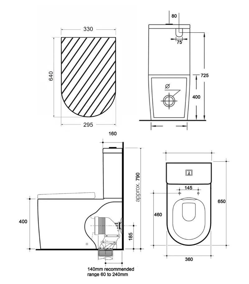 Devito Tornado Rimless Wall Faced Toilet Suite - Specification