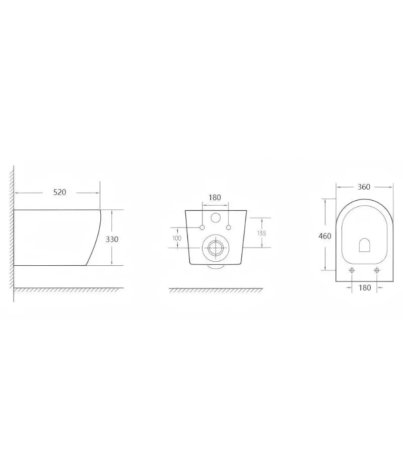 Devito Tornado Rimless Wall Hung Toilet Pan - Specification