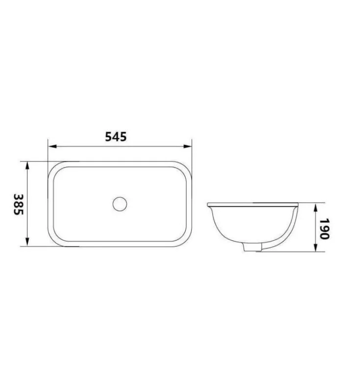 Kliff Rectangle Undermount Ceramic Basin 545x385x190mm - Specification
