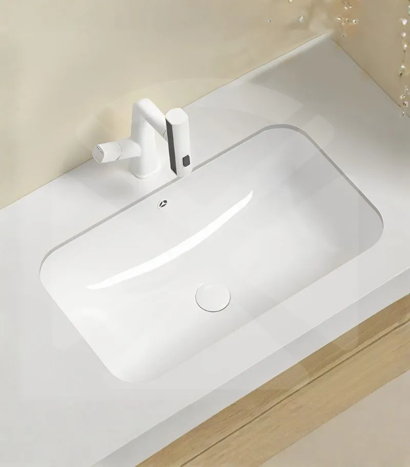 Kliff Rectangle Undermount Ceramic Basin 585x390x200mm - With Background