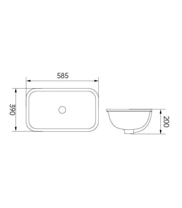 Kliff Rectangle Undermount Ceramic Basin 585x390x200mm - Specification
