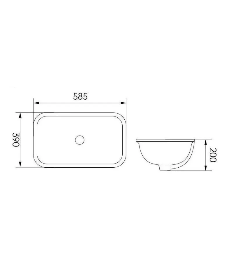Kliff Rectangle Undermount Ceramic Basin 585x390x200mm - Specification
