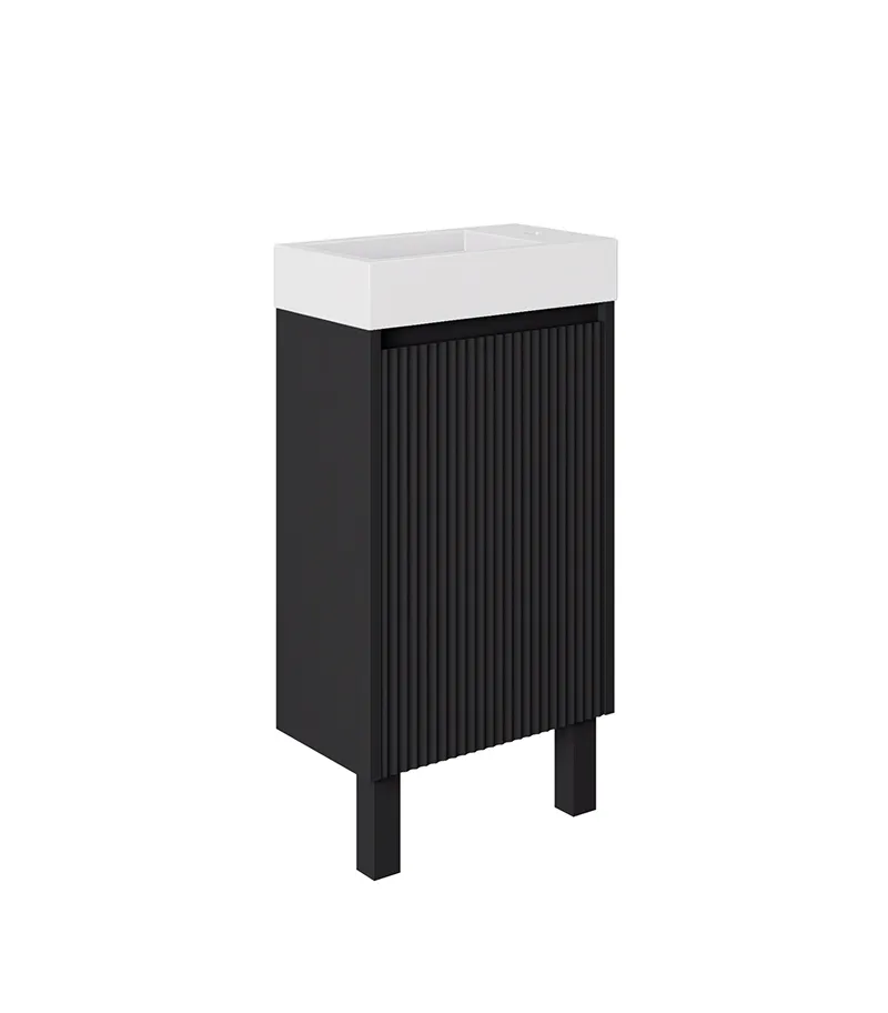 Crete Ensuite Floorstanding Vanity - Matt Black Legs Side View