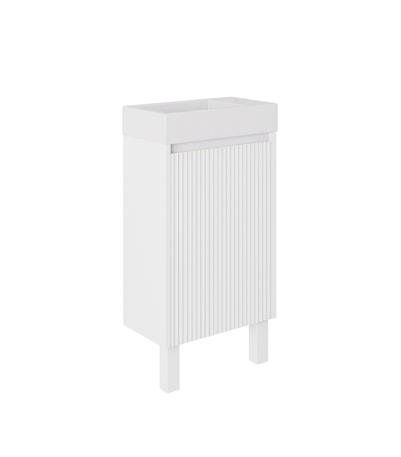 Crete Ensuite Floorstanding Vanity - Matt White Legs Side View
