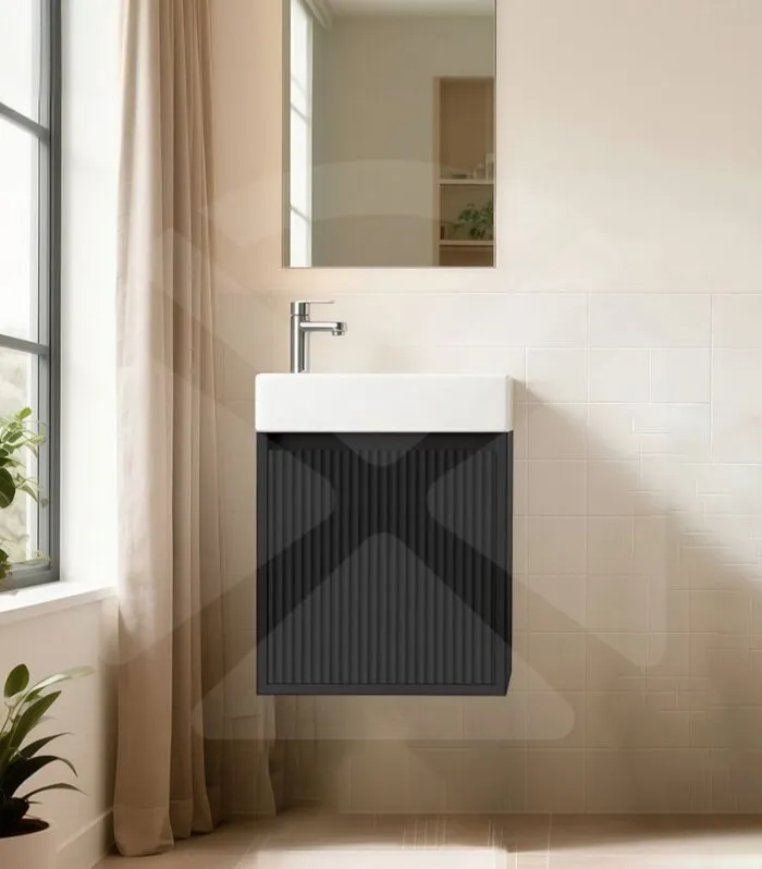 Crete Ensuite Floorstanding Vanity - Matt Black Wall Hung RB
