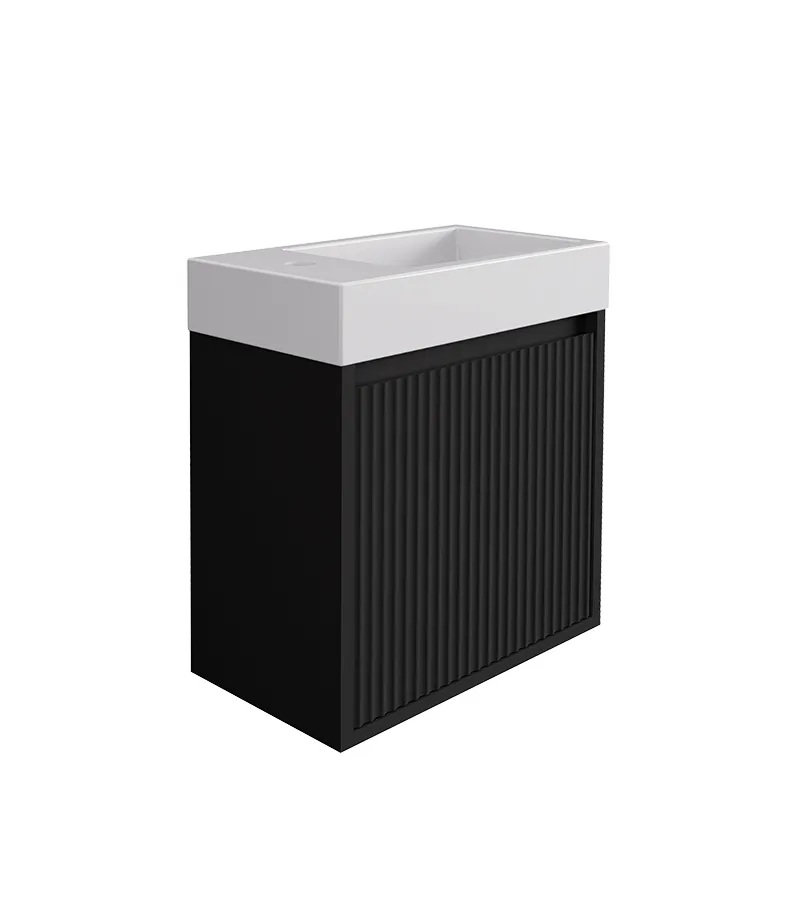 Crete 450mm Ensuite Wall Hung Vanity - Fluted Matte Black - Sideview
