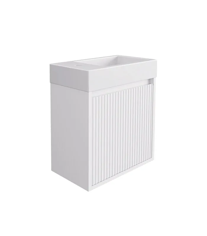 Crete 450mm Ensuite Wall Hung Vanity - Fluted Matte White - Sideview