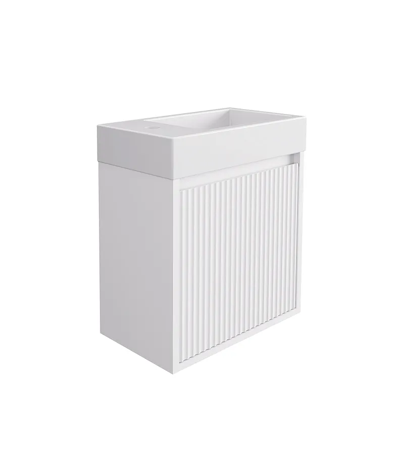 Crete 450mm Ensuite Wall Hung Vanity - Fluted Matte White - Sideview