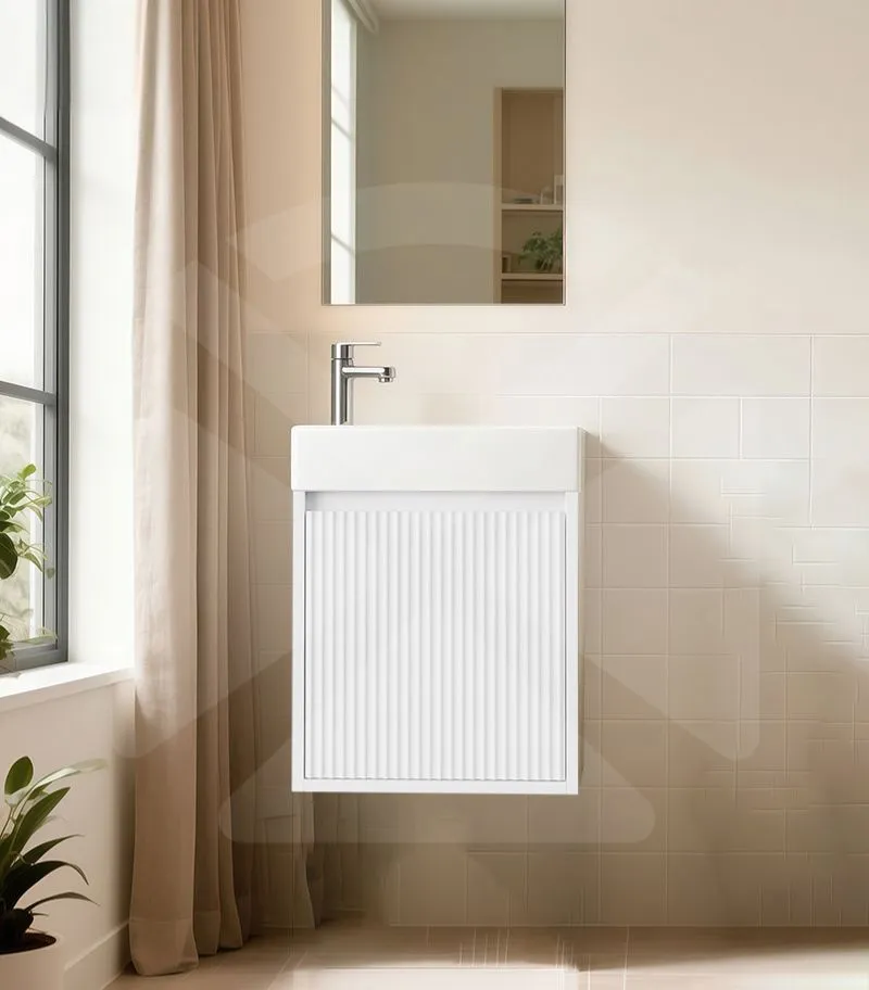 Crete 450mm Ensuite Wall Hung Vanity - Fluted Matte White - With Background