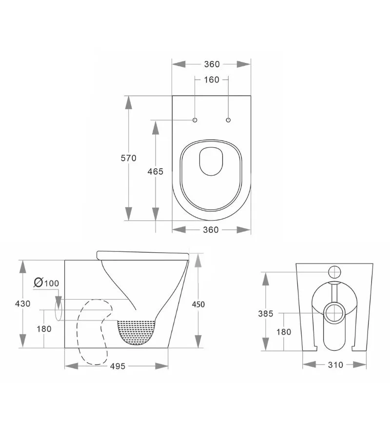 ORTA Tornado Rimless Floorstanding Toilet Pan - Specification