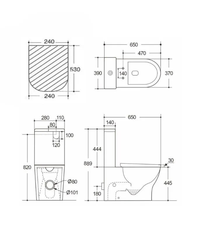 Verona Tornado Rimless Wall Faced Toilet Suite - Specification