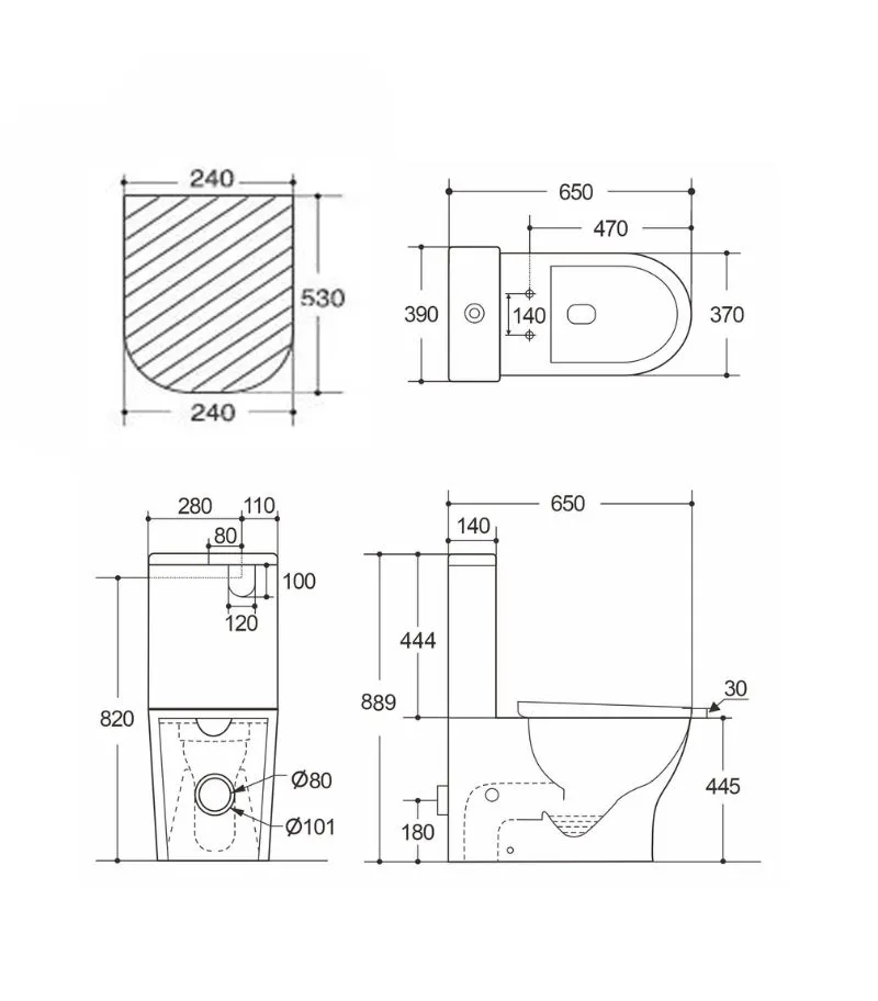 Verona Tornado Rimless Wall Faced Toilet Suite - Specification