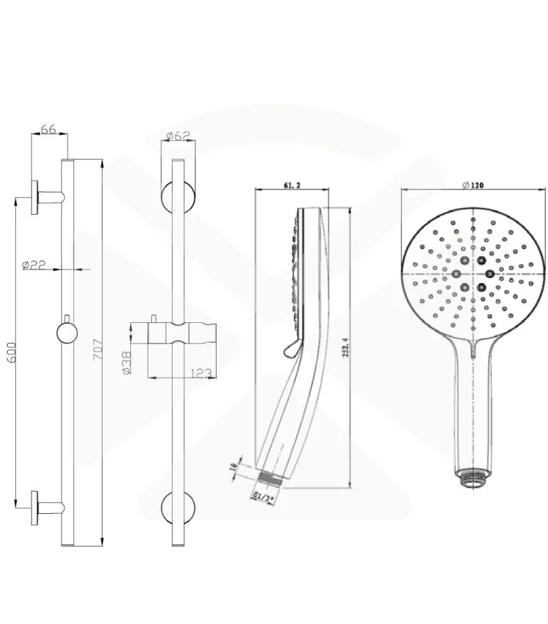 Otus Slimline Hand Shower On Rail - Specification