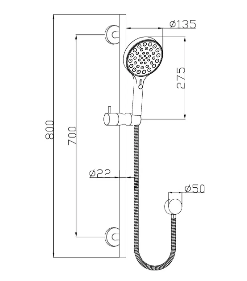 Sulu II Hand Shower On Rail - Specification