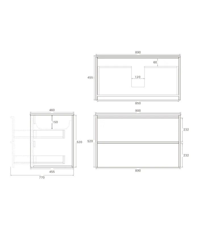Ridgewood 900mm Plywood Wall Hung Vanity Specification